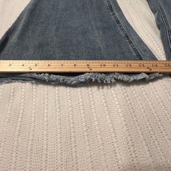 #3147. Rock & Roll Bargain Button Bell Bottom Light Wash Jeans w/Raw Hem. 27x34 - Picture 3 of 10
